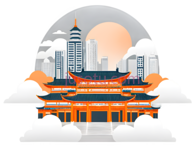 中式建筑,插画,橙色,灰色, PNG