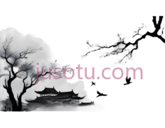 古建筑,水墨画,黑白PNG