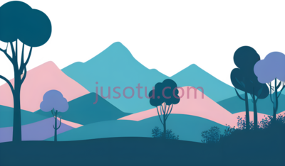 山脉,树木,插画,蓝色,紫色, PNG