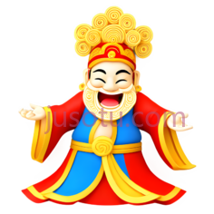 财神,卡通,红色,蓝色,黄色PNG