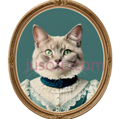 猫,复古肖像画,浅灰色PNG
