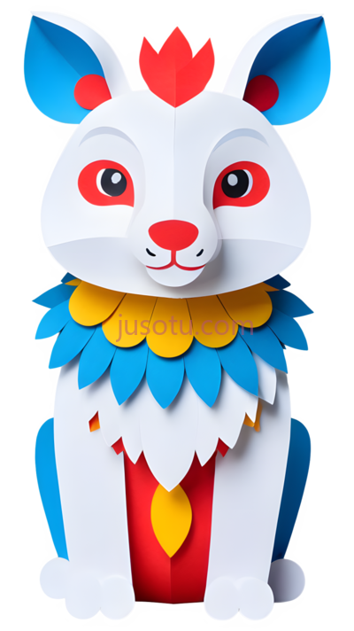 狐狸,剪纸,白色,蓝色,黄色,红色, PNG