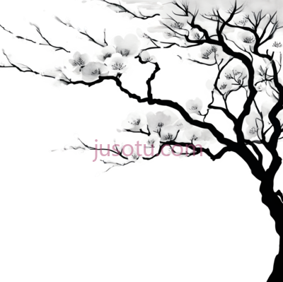 梅花,水墨画,黑白, PNG