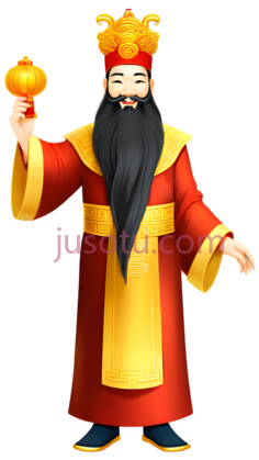 财神,官服,长胡须,笑容,金手, PNG