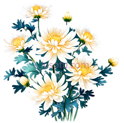 菊花,插画,白色,黄色, PNG
