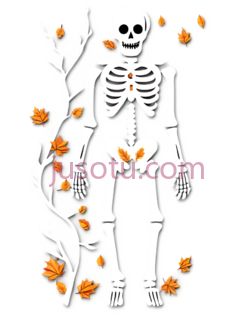 万圣节骷髅,秋天落叶PNG