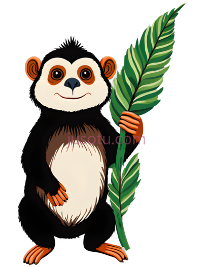 猴子,卡通,黑色,白色,橙色,绿色, PNG