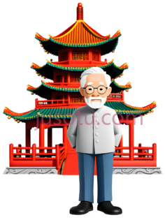 老人,卡通,白色上衣, 蓝色裤子PNG