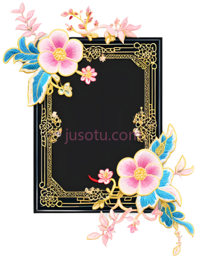 花朵,刺绣,粉色,蓝色,黄色, PNG