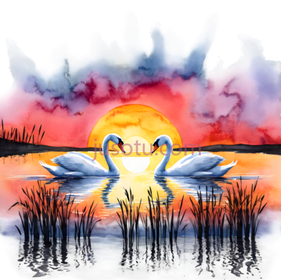 天鹅,水彩画,白色, PNG