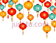 灯笼,中国风,红色,橙色,黄色,绿色PNG