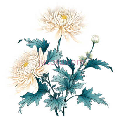 菊花,插画,白色,绿色, PNG