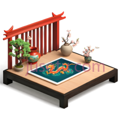 桌子,盆栽,花瓶,画作,传统中式,现代,抽象,棕色,绿色,白色,蓝色,橙色PNG