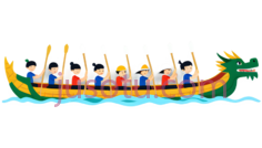 龙舟,卡通,绿色,黄色,红色,蓝色PNG