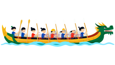 龙舟,卡通,绿色,黄色,红色,蓝色, PNG