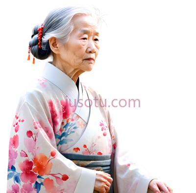 老年女性,服饰,白色,红色,蓝色, PNG