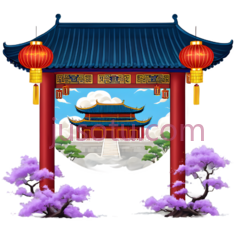 牌坊,中式建筑,红色PNG