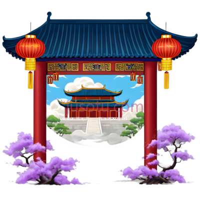 牌坊,中式建筑,红色, PNG