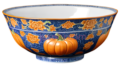 南瓜碗,中国瓷器,蓝色,橙色,白色, PNG