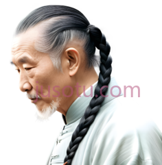 老人,中式发型,灰白色PNG