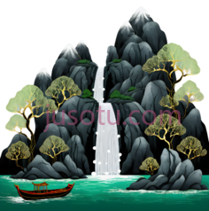 山水画,传统水墨画,绿色,灰色,白色PNG