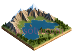 山,湖,树,3D建模,蓝色,绿色,棕色PNG