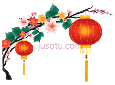 灯笼,花朵,中国风,红色,黄色,粉色, PNG