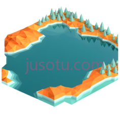 湖泊,3D低多边形,蓝色,橙色PNG