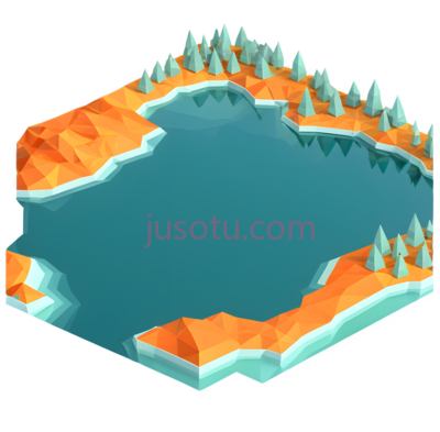湖泊,3D低多边形,蓝色,橙色, PNG