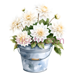百合花,木质桶PNG