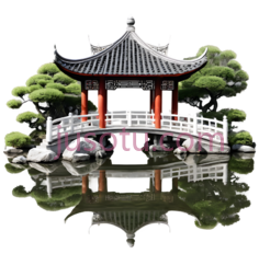 亭子,中式建筑,红色柱子,白色栏杆PNG