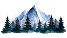 雪山,插画,白色,蓝色,绿色PNG
