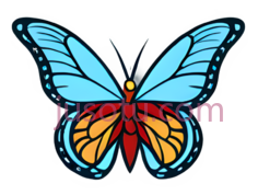 蝴蝶,卡通,蓝色, 黄色, 红色PNG