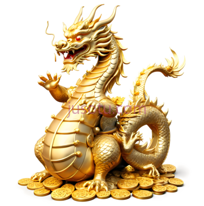 龙,雕塑,金色, PNG