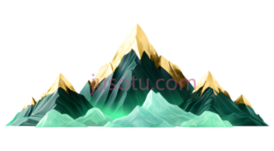 山峰,插画,绿色,金色, PNG