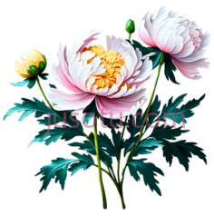 牡丹,插画,粉色,黄色PNG