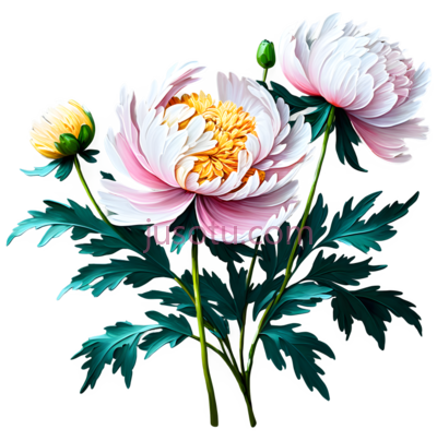 牡丹,插画,粉色,黄色, PNG