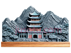 风景雕塑,中式建筑,灰色PNG