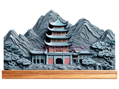 风景雕塑,中式建筑,灰色, PNG