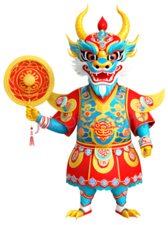 舞狮,中国舞狮服装,红色,黄色,蓝色PNG