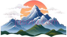 山,插画,蓝色,绿色,白色,橙色PNG