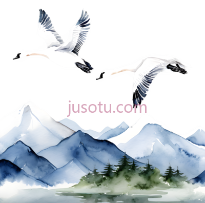 仙鹤,水墨画,白色, PNG