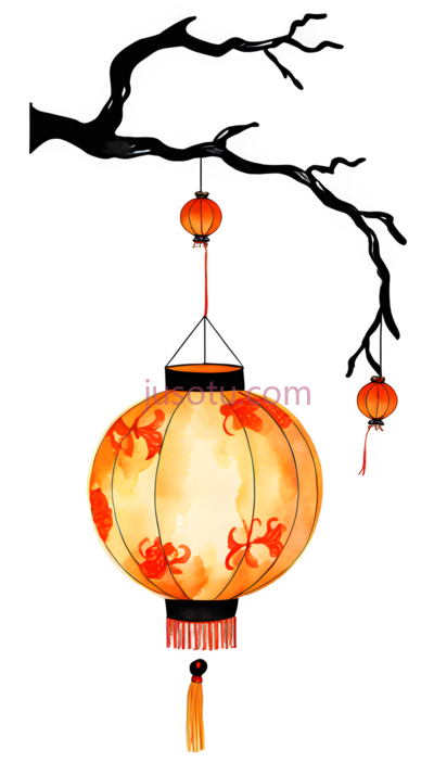 灯笼,中式,橙色, PNG
