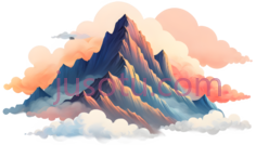 山峰,插画,蓝色,紫色,橙色PNG