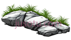 石头,草,卡通,灰色, 绿色PNG