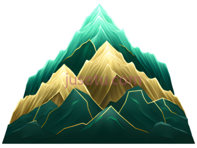 山峰,插画,绿色,金色, PNG