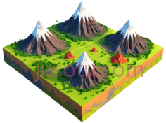 童话火山,绿色植被,卡通,童真PNG