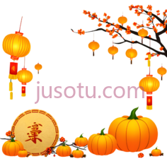 灯笼,南瓜,中国风,卡通,橙色PNG