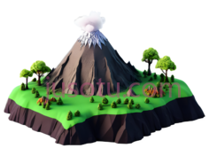 童话火山,绿色植被,卡通,童真PNG