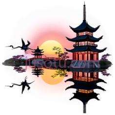 塔,中国建筑,红色,蓝色PNG